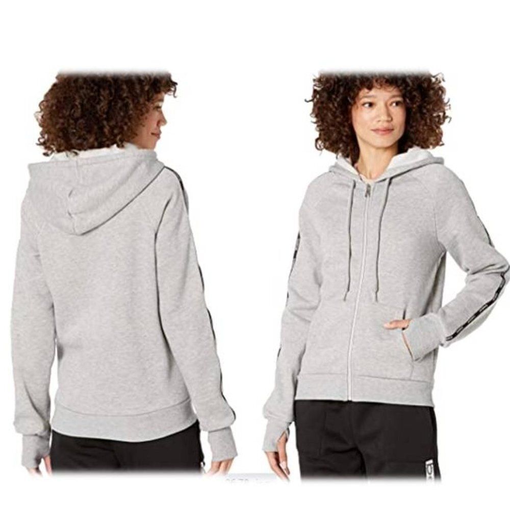 BEBE Women's Cotton Jacket Tape Stripe Logo Hoodie Full Zip Large $99 NEW